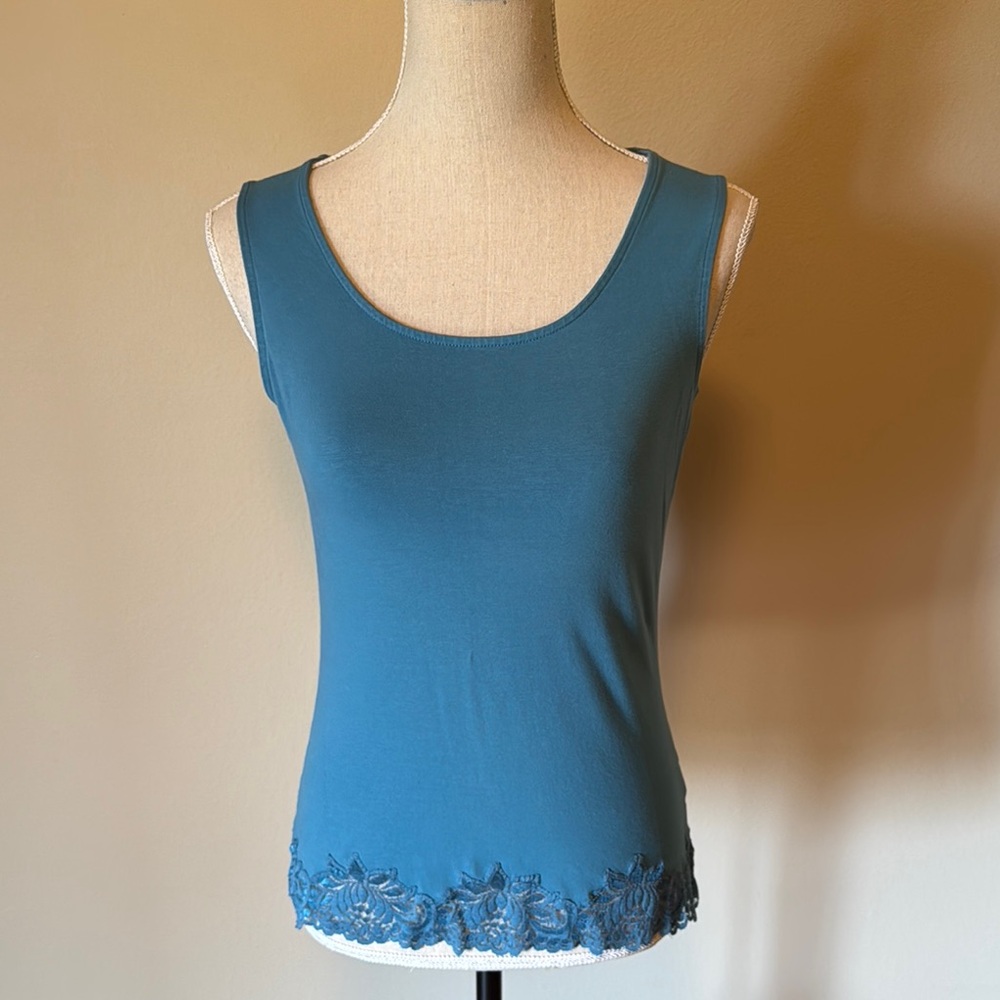 Coldwater Creek Blue Tank Top with Lace Trim